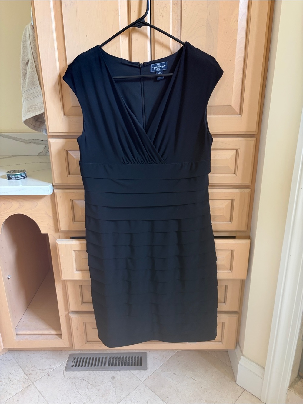 American Living Black V-Neck Tiered Sheath Dress